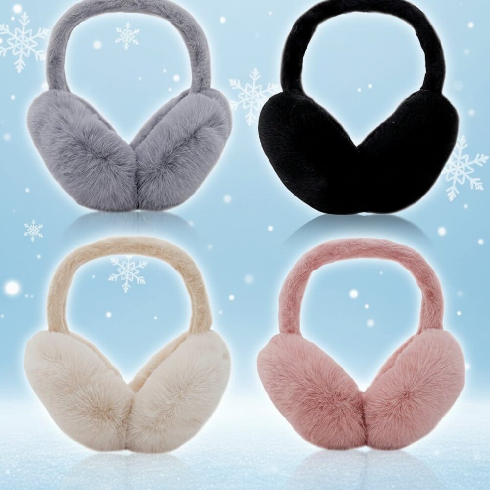 \4PCS Women Winter Ear Muffs‎ Faux Fur Earmuffs Fuzzy Foldable Fluffy Ear